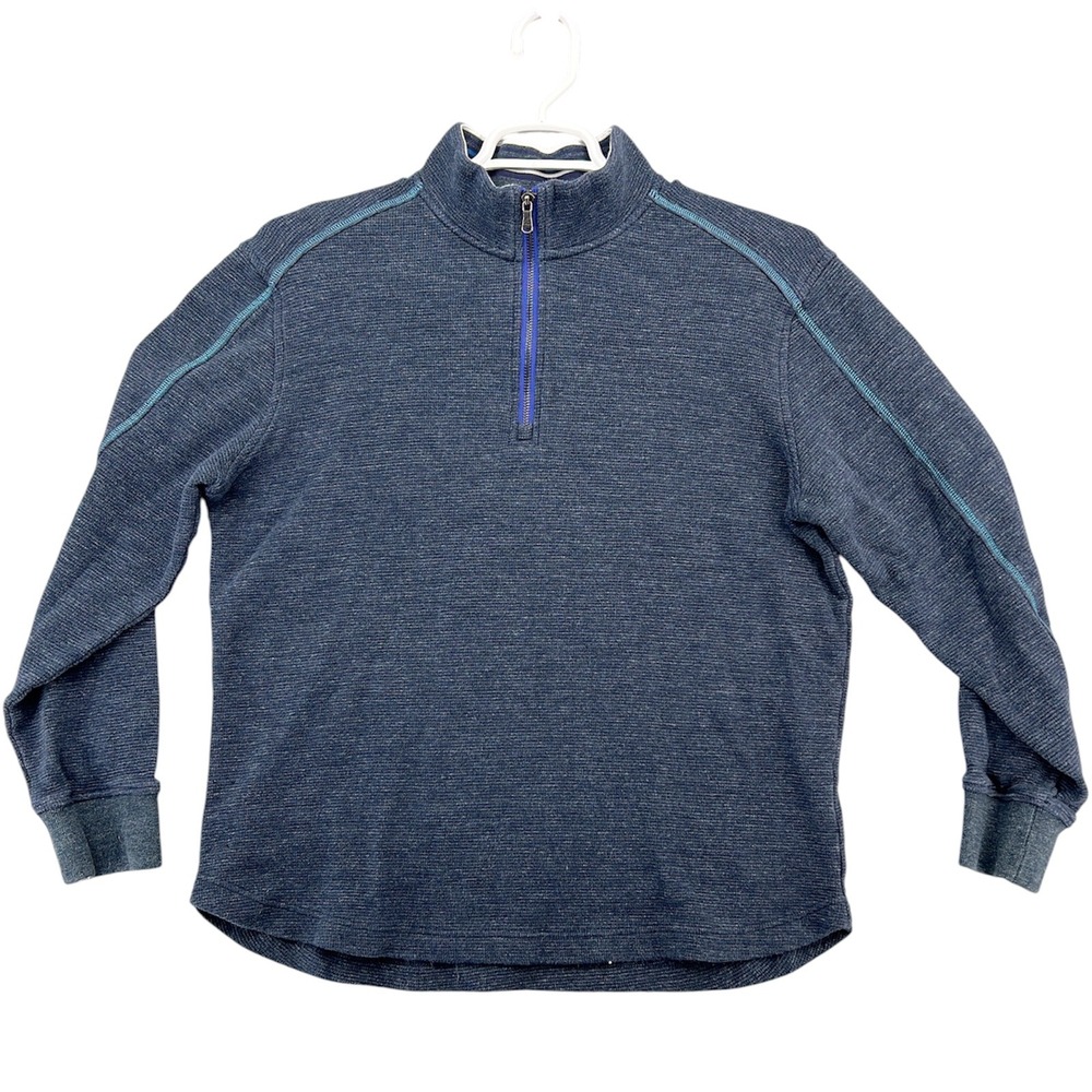 Robert Graham Mens Blue Textured Quarter Zip Pullover Sweater Classic Fit Size L
